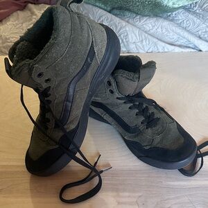 Vans Olive Suede high tops with Black Sole / Sherpa / water resistant